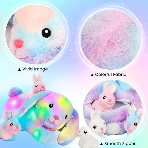 Hopearl LED Musical Stuffed Unicorn Playset Lighting Up Singing Plush Toy Mommy Unicorn with 3 Baby Unicorns in her Tummy Lullaby Animated Soothe for Mom Toddlers Girls, Rainbow, 19'' in Kuwait