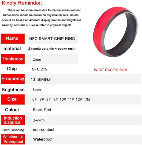 NFC RING Mosaic 19mm ، NFC Forum Type 2 215 496 Bytes Chip ، Universal for Phone للهاتف المحمول ، تقنية الاستشعار 360 درجة ، حلقة خزفية مقاومة للماء للرجال أو النساء in Kuwait