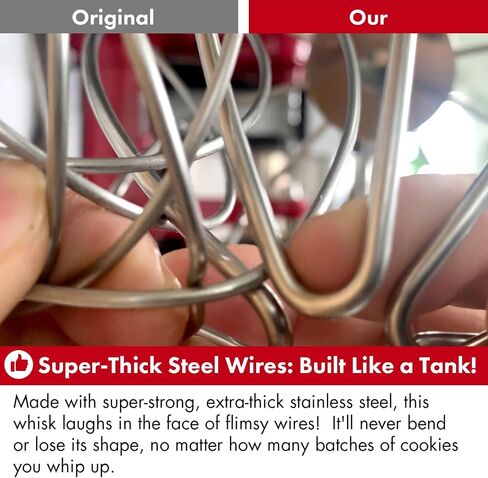Heavy Duty Whisk Attachment for KitchenAid 4.5-5QT Tilt-Head Stand Mixers- Extra Thick Stainless Steel Wire Whip for Fast Whipping, Commercial Grade for Large Batches, Dishwasher Safe(Replaces K45WW) in Kuwait