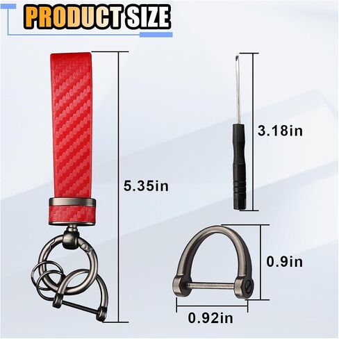 Carbon Fiber Leather Car Keychain - Key Chain Ring Key Tag Car Key Fob Holder for Men Women - Anti-Lost D-Ring (Black, 2PCS) in Saudi Arabia