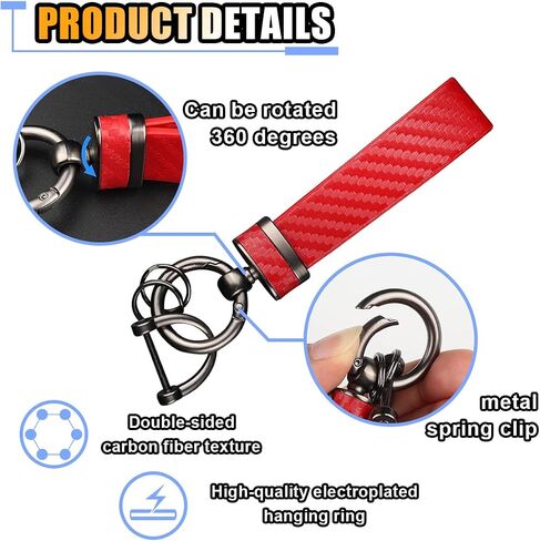 Carbon Fiber Leather Car Keychain - Key Chain Ring Key Tag Car Key Fob Holder for Men Women - Anti-Lost D-Ring (Black, 2PCS) in Saudi Arabia
