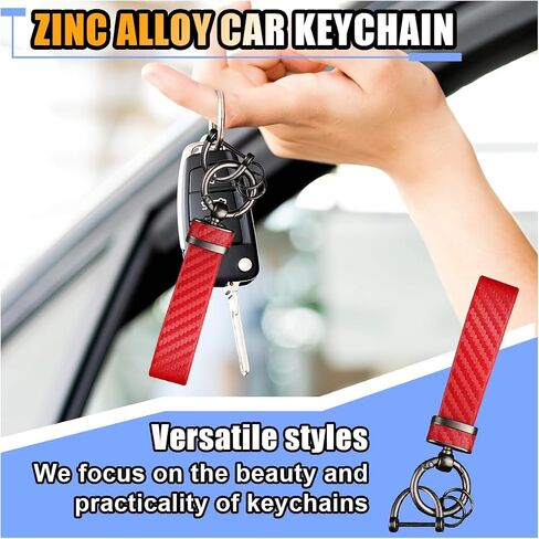 Carbon Fiber Leather Car Keychain - Key Chain Ring Key Tag Car Key Fob Holder for Men Women - Anti-Lost D-Ring (Black, 2PCS) in Saudi Arabia