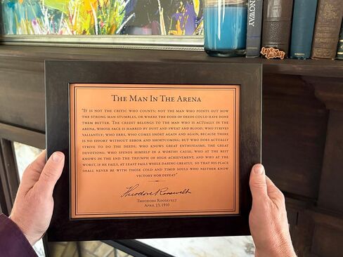 The Man In The Arena by Theodore Roosevelt Engraved Quote Leather Art - 8x10 inches framed in Saudi Arabia