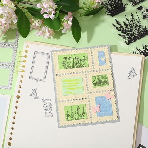 GLOBLELAND Flower Corner Clear Stamps Label Frame Cutting Dies PET Painting Stencils for Card Making Insect Butterfly Bee Silicone Stam Flourish Corner Die Cuts PET Paint Stencils for DIY Scrapbooking in Saudi Arabia