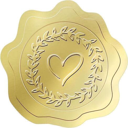 PigPotParty 100 PCS Gold Embossed Envelope Stickes-Heart Stickes Foil Envelope Seal for Wedding Invitations, Halloween,Christmas Greeting Cards，Party Favors，Self-Adhesive in Kuwait