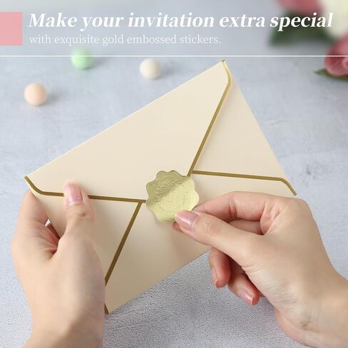 PigPotParty 100 PCS Gold Embossed Envelope Stickes-Heart Stickes Foil Envelope Seal for Wedding Invitations, Halloween,Christmas Greeting Cards，Party Favors，Self-Adhesive in Kuwait