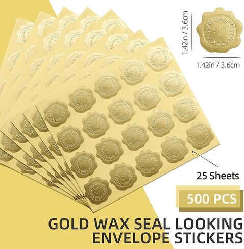 PigPotParty 100 PCS Gold Embossed Envelope Stickes-Heart Stickes Foil Envelope Seal for Wedding Invitations, Halloween,Christmas Greeting Cards，Party Favors，Self-Adhesive in Kuwait