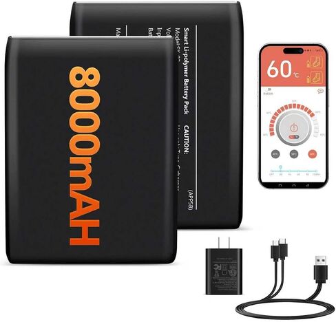 2pack 5v 8000mah li-polymer بطاريات قابلة لإعادة الشحن للجوارب الساخنة من القفازات القفازات البطارية ووشن ، ودعم بطارية استبدال التطبيق مع 4 إعدادات in Kuwait