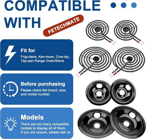Porcelain Drip Pan Set Replacement for fri-gidaire ken-more Cooktop 5304430150,5304430149,318067051,318067041,and MP22YA Electric Range Burner Element Unit Set,with A Cleaning Cloth in Kuwait