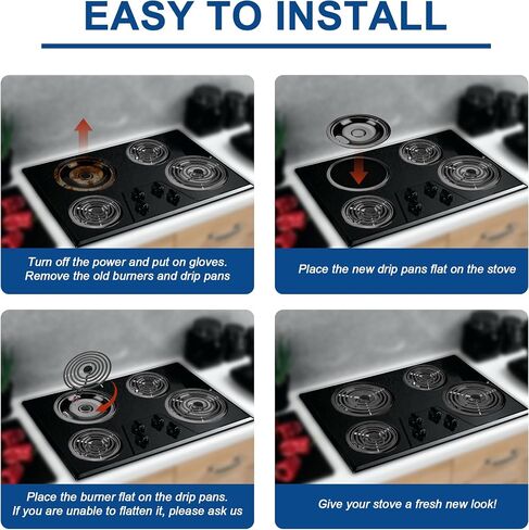 Porcelain Drip Pan Set Replacement for fri-gidaire ken-more Cooktop 5304430150,5304430149,318067051,318067041,and MP22YA Electric Range Burner Element Unit Set,with A Cleaning Cloth in Kuwait