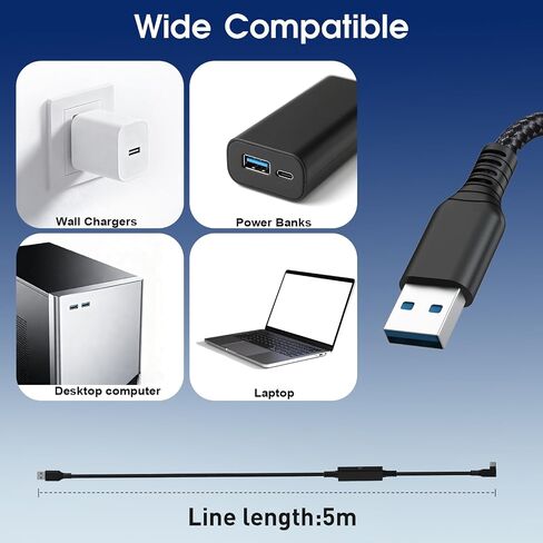 Link Cable 16FT Compatible for Meta Quest 3S/3/2/Pro & Pico 4, 5Gbps High-Speed Data Transfer & Charging Cord, PC VR/Steam VR Compatible, USB3.0 Type C to C Durable Cable for VR Headset Accessories in Saudi Arabia