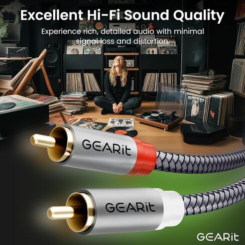 كابل GEARIT RCA (15 قدمًا) 2RCA ذكر إلى 2RCA كابلات صوت استريو من الذكور محمي محمي RCA Stereo Cable للمسرح المنزلي ، HDTV ، مكبرات الصوت ، أنظمة HI-FI ، صوت السيارة ، مكبرات صوت ، 15 قدمًا in Saudi Arabia