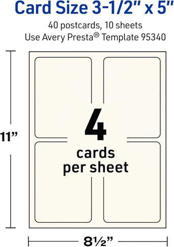 Avery Printable Rectangle Cards with Rounded Corners with Sure Feed Technology, 3.5" x 5", Matte Ivory Cardstock, Laser/Inkjet, 40 Total, Great for Postcards and Thank You Cards in Saudi Arabia