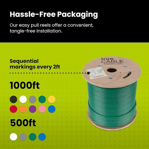 TRUE CABLE Cat6 Shielded Riser (CMR) Bulk Ethernet Cable, 1000ft, Blue, 23AWG Solid Bare Copper, 550MHz, Overall Aluminum Foil Shield (F/UTP), PoE++ 100W, ETL Listed in Saudi Arabia