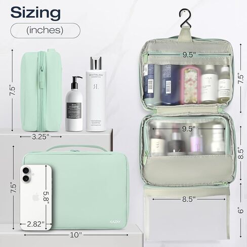 KAZAY Hanging Toiletry Bag with TSA Approved Detachable Pouch, Travel Toiletry Bag, Water Resistant, Premium Nylon, Full-Size Bottles, Travel Size Toiletries, Cosmetic Bag, Unisex (Light Blue) in Saudi Arabia
