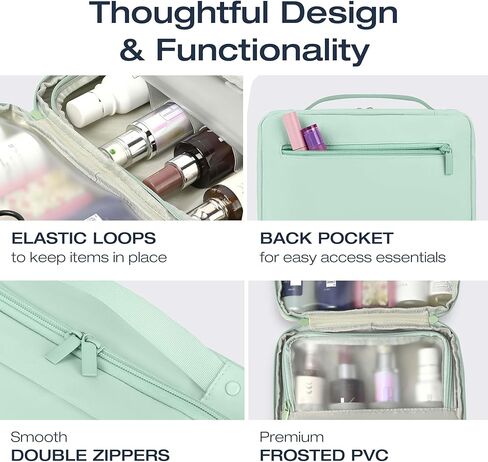 KAZAY Hanging Toiletry Bag with TSA Approved Detachable Pouch, Travel Toiletry Bag, Water Resistant, Premium Nylon, Full-Size Bottles, Travel Size Toiletries, Cosmetic Bag, Unisex (Light Blue) in Saudi Arabia