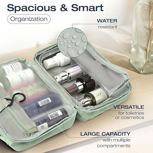 KAZAY Hanging Toiletry Bag with TSA Approved Detachable Pouch, Travel Toiletry Bag, Water Resistant, Premium Nylon, Full-Size Bottles, Travel Size Toiletries, Cosmetic Bag, Unisex (Light Blue) in Saudi Arabia