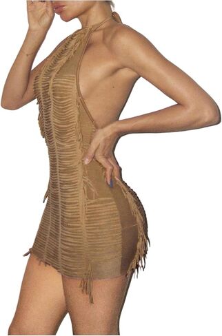 شينه نساء مثير اللباس الرسن مفتوح الظهر ممزق الجرونج bodycon y2k فستان صغير in Kuwait