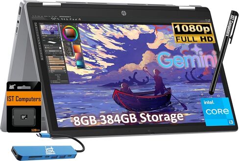 HP Chromebook Plus x360 14 2 in 1 laptop (14" FHD Touchscreen, Intel 8-Core i3-N305 (> i5-1134G7), 8GB RAM, 256GB UFS, Pen) for Home & Students, Backlit KB, 1080p Webcam, Chrome OS w/ Google AI in Kuwait