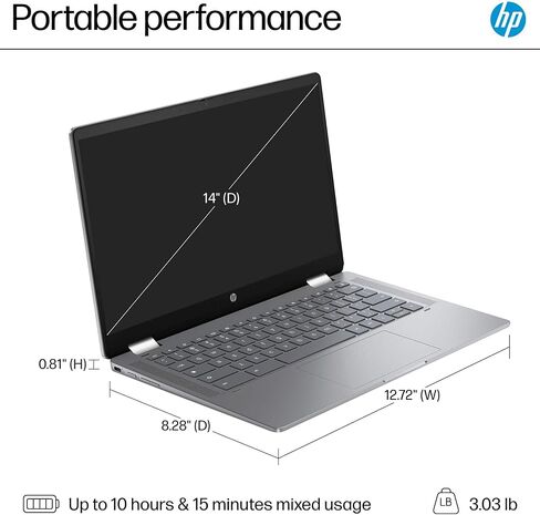 HP Chromebook Plus x360 14 2 in 1 laptop (14" FHD Touchscreen, Intel 8-Core i3-N305 (> i5-1134G7), 8GB RAM, 256GB UFS, Pen) for Home & Students, Backlit KB, 1080p Webcam, Chrome OS w/ Google AI in Kuwait