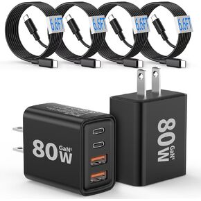 [2-Pack] USB C Wall Charger,4-Port Type C Fast Charging Block,USBC Multiport Wall Plug PD&QC Charging Cube with 6FT C to C Cables for iPhone 15/14/13/12/11/Pro Max/XS/XR, iPad, Samsung in Saudi Arabia