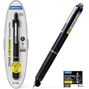 WRITECH Left Handed Fountain Pen: Fine Nib Retractable Style Black Ink Set Includes 5 Ink Cartridges Smooth Writing for Calligraphy Journaling Office Gift in Kuwait