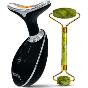 7 LED Light Beauty Tool – Face and Neck Massager with Jade Roller, Case, Black in Saudi Arabia