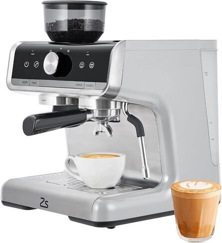 20 Bar Barista-Grade Espresso Machine with Conical Burr Grinder & Steam Wand - PID Control Stainless Steel Coffee Maker with 95oz Detachable Tank for Latte, Cappuccino, Home Cafe, Gray in Kuwait