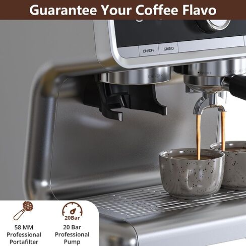 20 Bar Barista-Grade Espresso Machine with Conical Burr Grinder & Steam Wand - PID Control Stainless Steel Coffee Maker with 95oz Detachable Tank for Latte, Cappuccino, Home Cafe, Gray in Kuwait