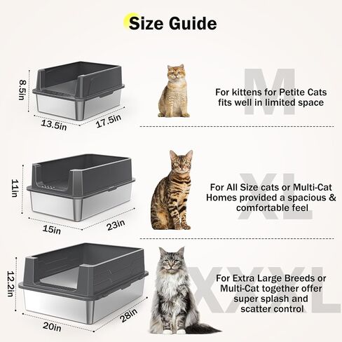 Stainless Steel Litter Box, Extra Large Litter Boxes for Big Cats, XLarge Metal Cat Litter Box with Lid, Anti-Urine Leakage XL Box with High Sides, Easy Clean, Non-Sticky, Scoop Included in Saudi Arabia