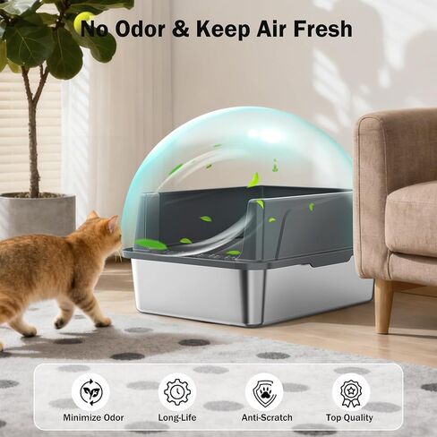 Stainless Steel Litter Box, Extra Large Litter Boxes for Big Cats, XLarge Metal Cat Litter Box with Lid, Anti-Urine Leakage XL Box with High Sides, Easy Clean, Non-Sticky, Scoop Included in Saudi Arabia