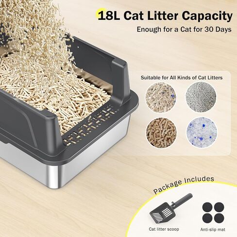Stainless Steel Litter Box, Extra Large Litter Boxes for Big Cats, XLarge Metal Cat Litter Box with Lid, Anti-Urine Leakage XL Box with High Sides, Easy Clean, Non-Sticky, Scoop Included in Saudi Arabia