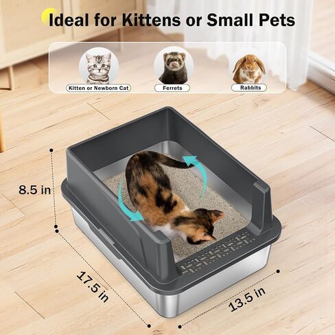 Stainless Steel Litter Box, Extra Large Litter Boxes for Big Cats, XLarge Metal Cat Litter Box with Lid, Anti-Urine Leakage XL Box with High Sides, Easy Clean, Non-Sticky, Scoop Included in Saudi Arabia