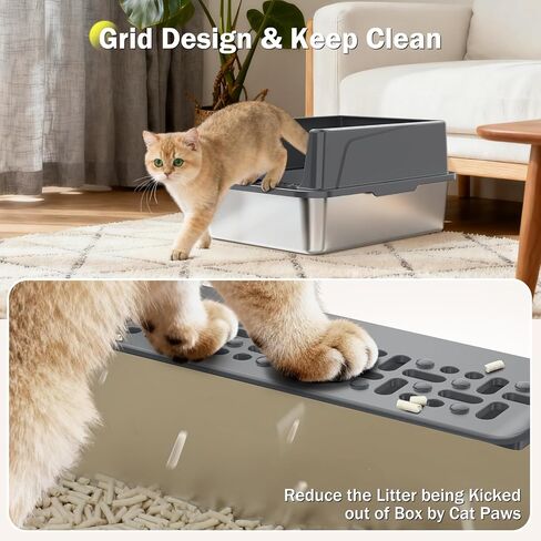 Stainless Steel Litter Box, Extra Large Litter Boxes for Big Cats, XLarge Metal Cat Litter Box with Lid, Anti-Urine Leakage XL Box with High Sides, Easy Clean, Non-Sticky, Scoop Included in Saudi Arabia