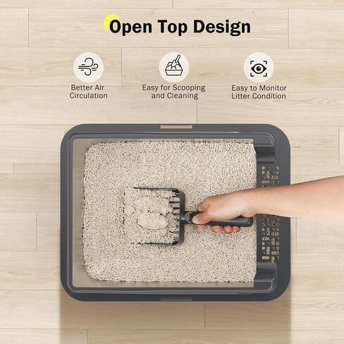 Stainless Steel Litter Box, Extra Large Litter Boxes for Big Cats, XLarge Metal Cat Litter Box with Lid, Anti-Urine Leakage XL Box with High Sides, Easy Clean, Non-Sticky, Scoop Included in Saudi Arabia