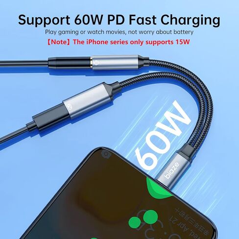 USB C إلى 3.5 ملم محول ومحول الشاحن ، 2 في 1 USB C إلى AUX Audio Audio Jack وشحن سريع كبل الدونجل المتوافق مع iPhone 16/15 Pro Max ، Galaxy S25 S24 Ultra in Saudi Arabia