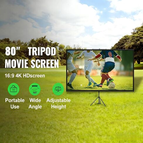 Projector Screen with Tripod Stand, Easy Setup Indoor Movie Screen, Lightweight Foldable Projection Screen for Camping, Home Theater, 100in, 16:9 4K in Saudi Arabia