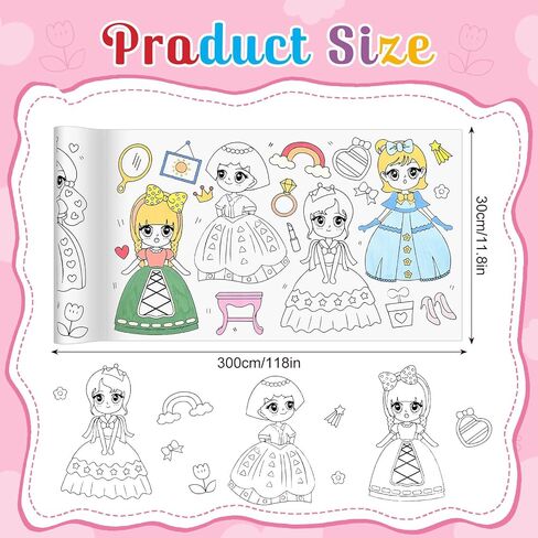Children’s Coloring Paper Roll, 2 Rolls Drawing Roll Paper, Sticky Rolls for Kids Art, DIY Painting Drawing Coloring Rolls for Kids Toddler Young Artists Gifts, 11.8" x 118" in Kuwait