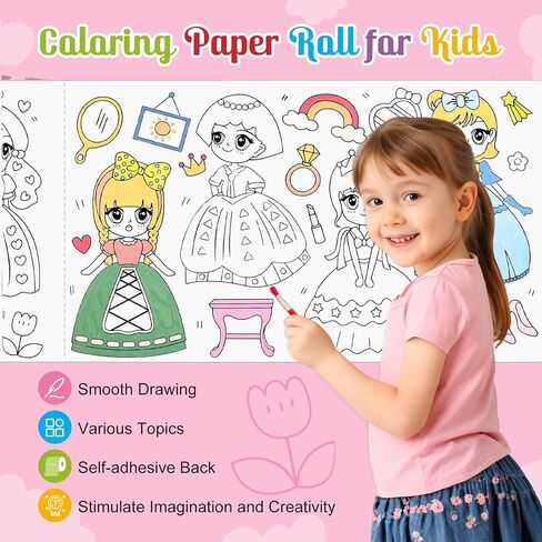 Children’s Coloring Paper Roll, 2 Rolls Drawing Roll Paper, Sticky Rolls for Kids Art, DIY Painting Drawing Coloring Rolls for Kids Toddler Young Artists Gifts, 11.8" x 118" in Kuwait