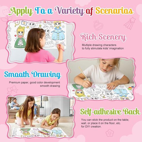 Children’s Coloring Paper Roll, 2 Rolls Drawing Roll Paper, Sticky Rolls for Kids Art, DIY Painting Drawing Coloring Rolls for Kids Toddler Young Artists Gifts, 11.8" x 118" in Kuwait