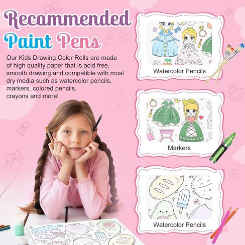 Children’s Coloring Paper Roll, 2 Rolls Drawing Roll Paper, Sticky Rolls for Kids Art, DIY Painting Drawing Coloring Rolls for Kids Toddler Young Artists Gifts, 11.8" x 118" in Kuwait