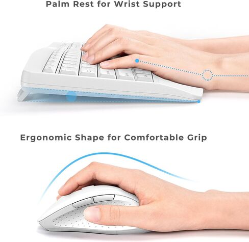 Ergonomic Keyboard and Mouse Combo - Full Size Keyboard Cordless with Palm Wrist Rest Ergonomic Mouse Wireless for Windows Computers Laptops - Light Purple (Upgrade) in Kuwait