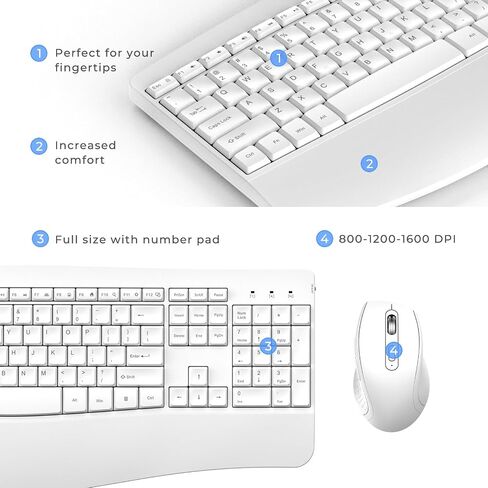 Ergonomic Keyboard and Mouse Combo - Full Size Keyboard Cordless with Palm Wrist Rest Ergonomic Mouse Wireless for Windows Computers Laptops - Light Purple (Upgrade) in Kuwait