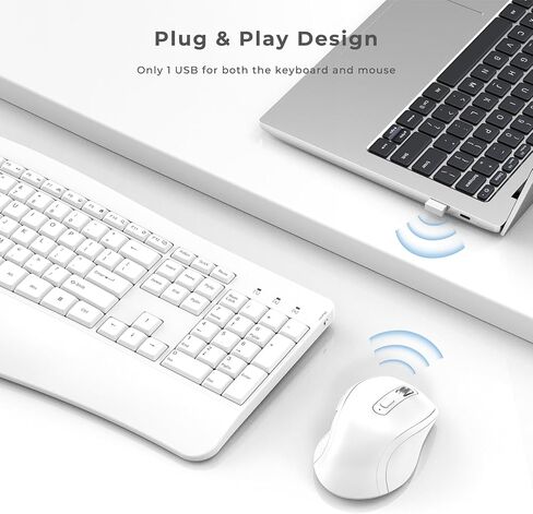Ergonomic Keyboard and Mouse Combo - Full Size Keyboard Cordless with Palm Wrist Rest Ergonomic Mouse Wireless for Windows Computers Laptops - Light Purple (Upgrade) in Kuwait