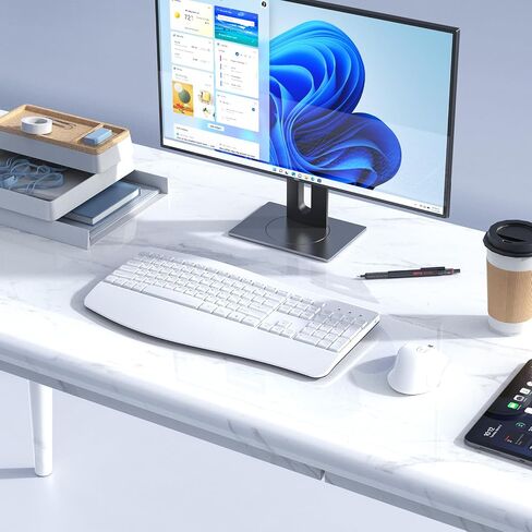 Ergonomic Keyboard and Mouse Combo - Full Size Keyboard Cordless with Palm Wrist Rest Ergonomic Mouse Wireless for Windows Computers Laptops - Light Purple (Upgrade) in Kuwait