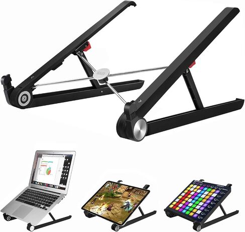 SAIJI Laptop Stand for Desk, Stable Standing Laptop Riser with Foldable Mouse Pad, Standing Computer Stand with 4 Adjustable Height Up to 20.47", MacBook Stand Fit All Laptops Under 17.3" in Saudi Arabia