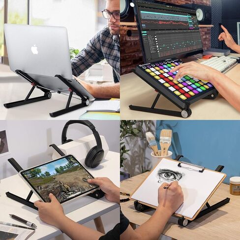 SAIJI Laptop Stand for Desk, Stable Standing Laptop Riser with Foldable Mouse Pad, Standing Computer Stand with 4 Adjustable Height Up to 20.47", MacBook Stand Fit All Laptops Under 17.3" in Saudi Arabia