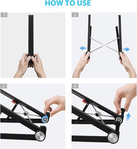 SAIJI Laptop Stand for Desk, Stable Standing Laptop Riser with Foldable Mouse Pad, Standing Computer Stand with 4 Adjustable Height Up to 20.47", MacBook Stand Fit All Laptops Under 17.3" in Saudi Arabia