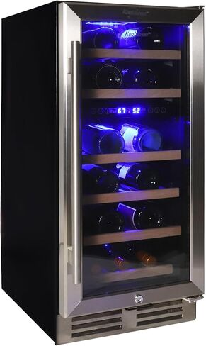 Koolatron 28 Bottle Dual Zone 15-Inch Under Counter Wine Cooler w/Lock, Built-In or Freestanding Beverage Fridge w/Keyed Lock, Stainless Steel Door Frame, UV Protective Glass, Beechwood Bottle Racks in Kuwait