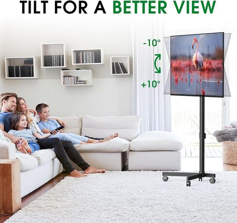 حامل تلفزيون التلفزيون المتداول المتنقل من 23-60 بوصة LCD LED OLED Flat Curvenced شاشات منحنية يصل إلى 88 رطلاً ، وعربة تلفزيونية محمولة قابلة للتعديل مع الارتفاع مع الرف والعجلات ، ومحامل التلفزيون في الهواء الطلق ، وماكس فيسا 400x400mm ، أسود ، أسود in Kuwait